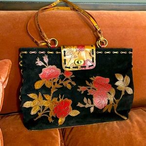 Isabella Fiore large Rambling Rose black suede and leather purse.